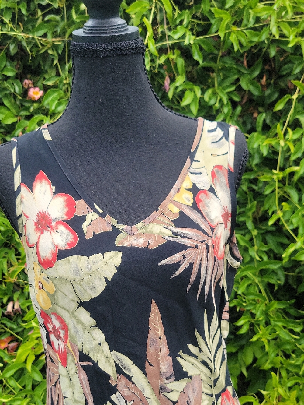 Vintage Karen Kane Black Tropical Floral Maxi Dress M - Picture 4 of 10